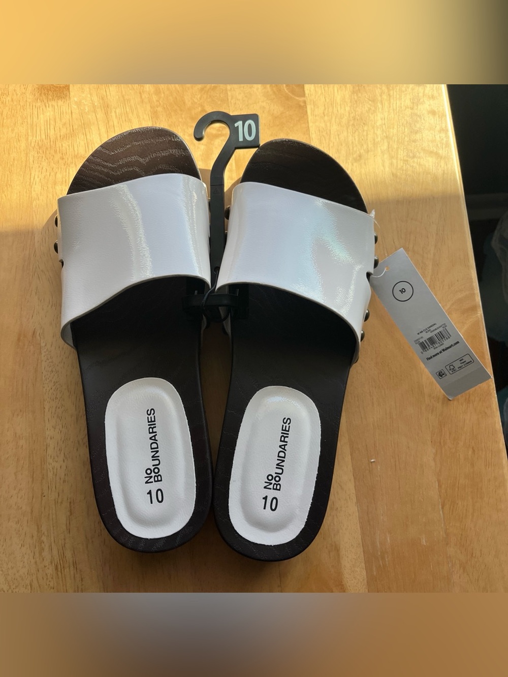 No Boundaries Women's Studded Wooden Clog Sandals, Size 10 Off White
